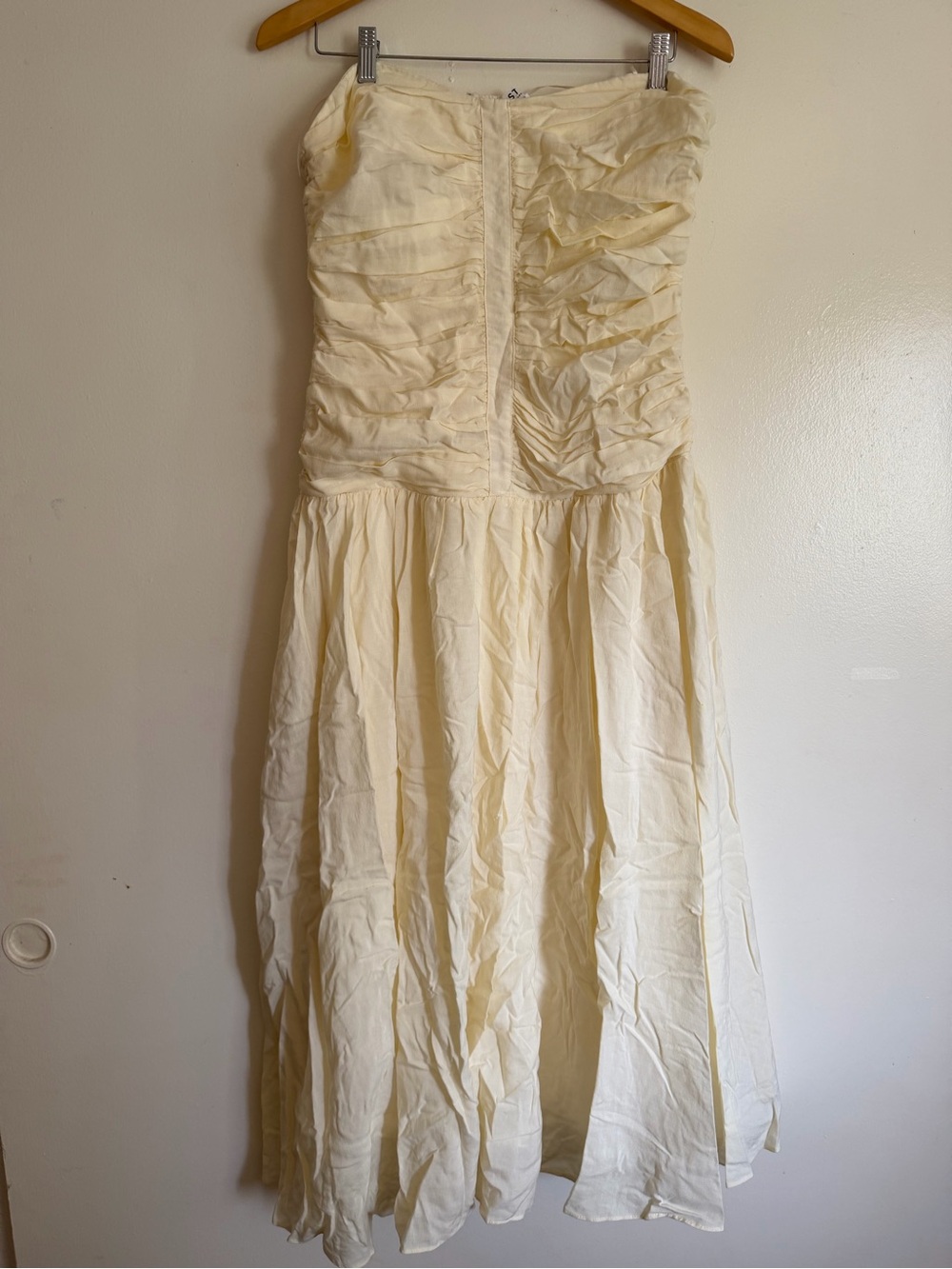 Astr Cream Strapless Ruffle Midi Gown